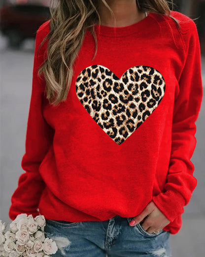 Dames sweatshirt met luipaardprint hart