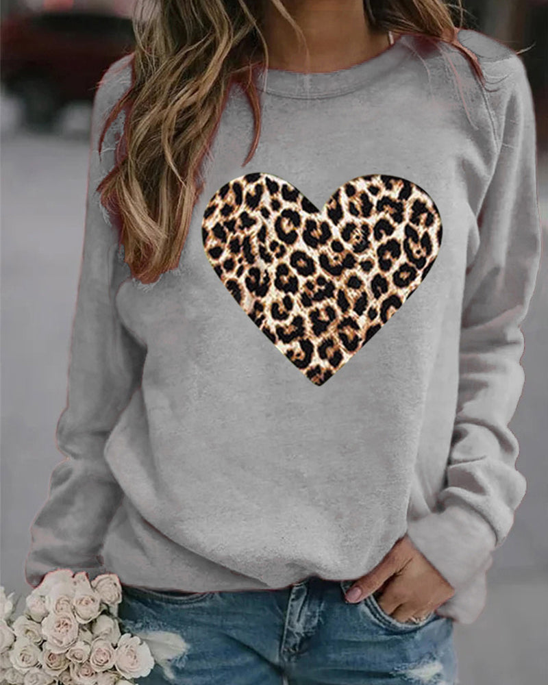 Dames sweatshirt met luipaardprint hart