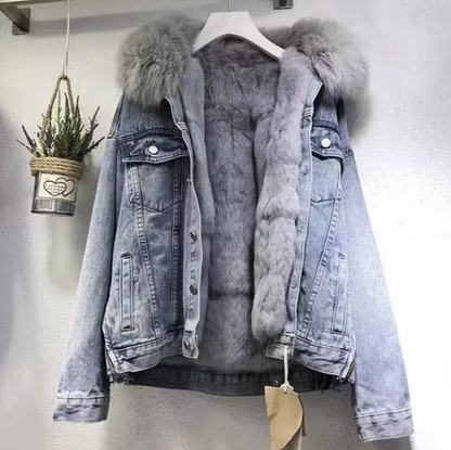 Denim jas, pluche katoenen jas