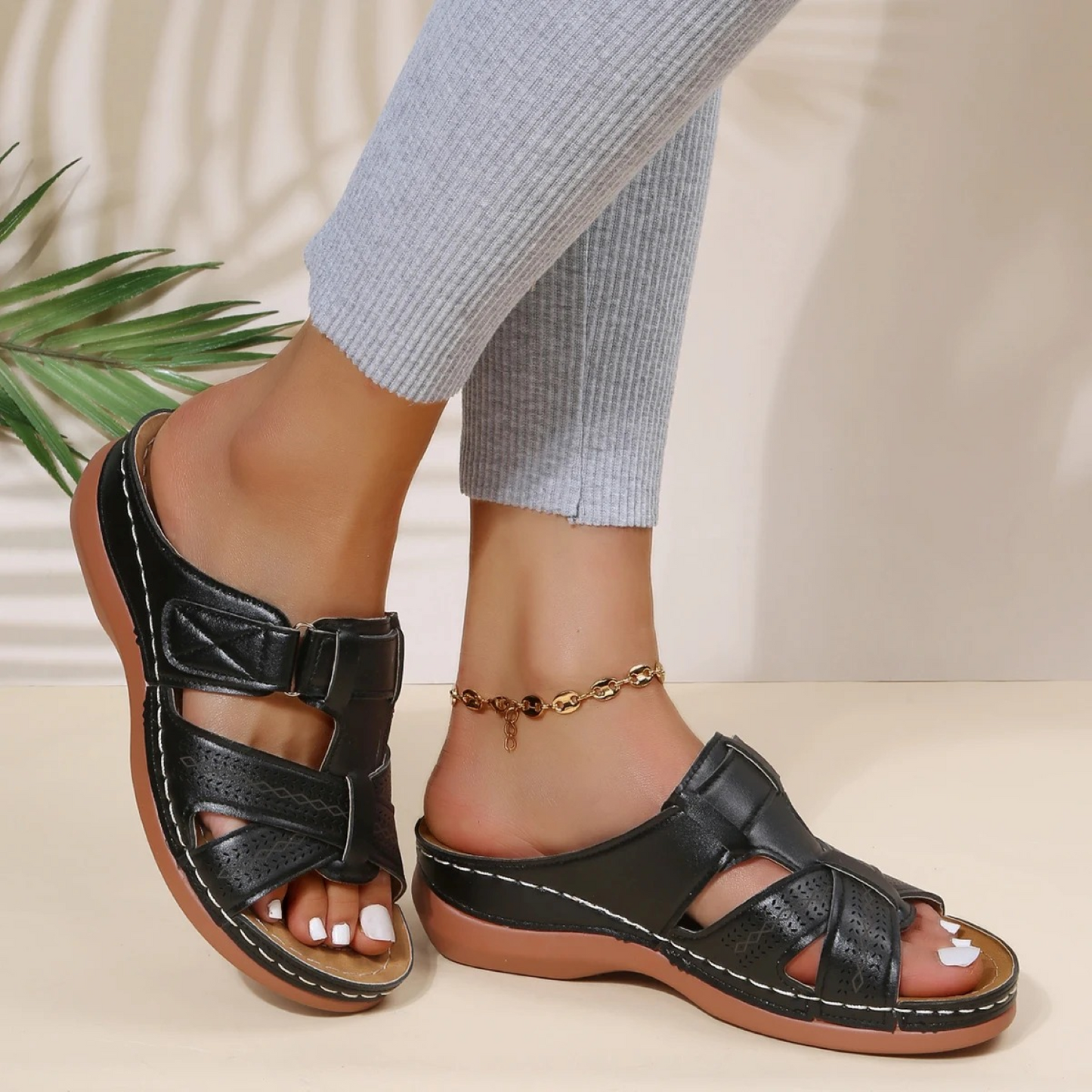 Lederen sandalen met open teen voor dames - Brielle