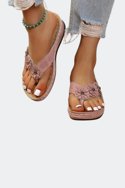 Platte orthopedische zomersandalen voor dames met bloemen - Felice