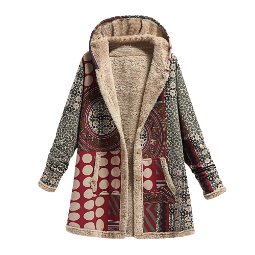 Luxe, elegante, warme schapenvacht patchwork jas met capuchon voor dames