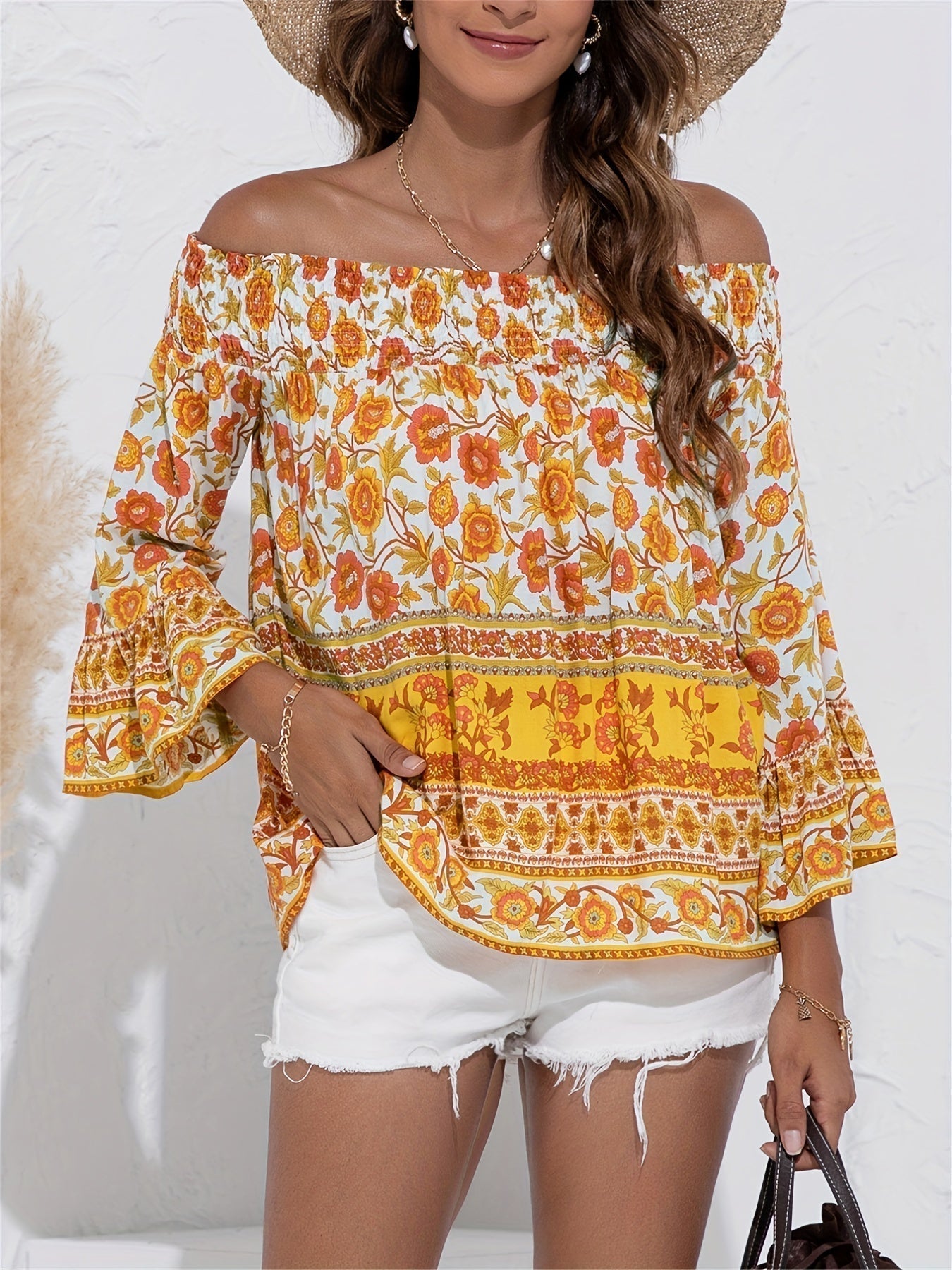 Alina bloes met bloemenprint en off-the-shoulder blouse