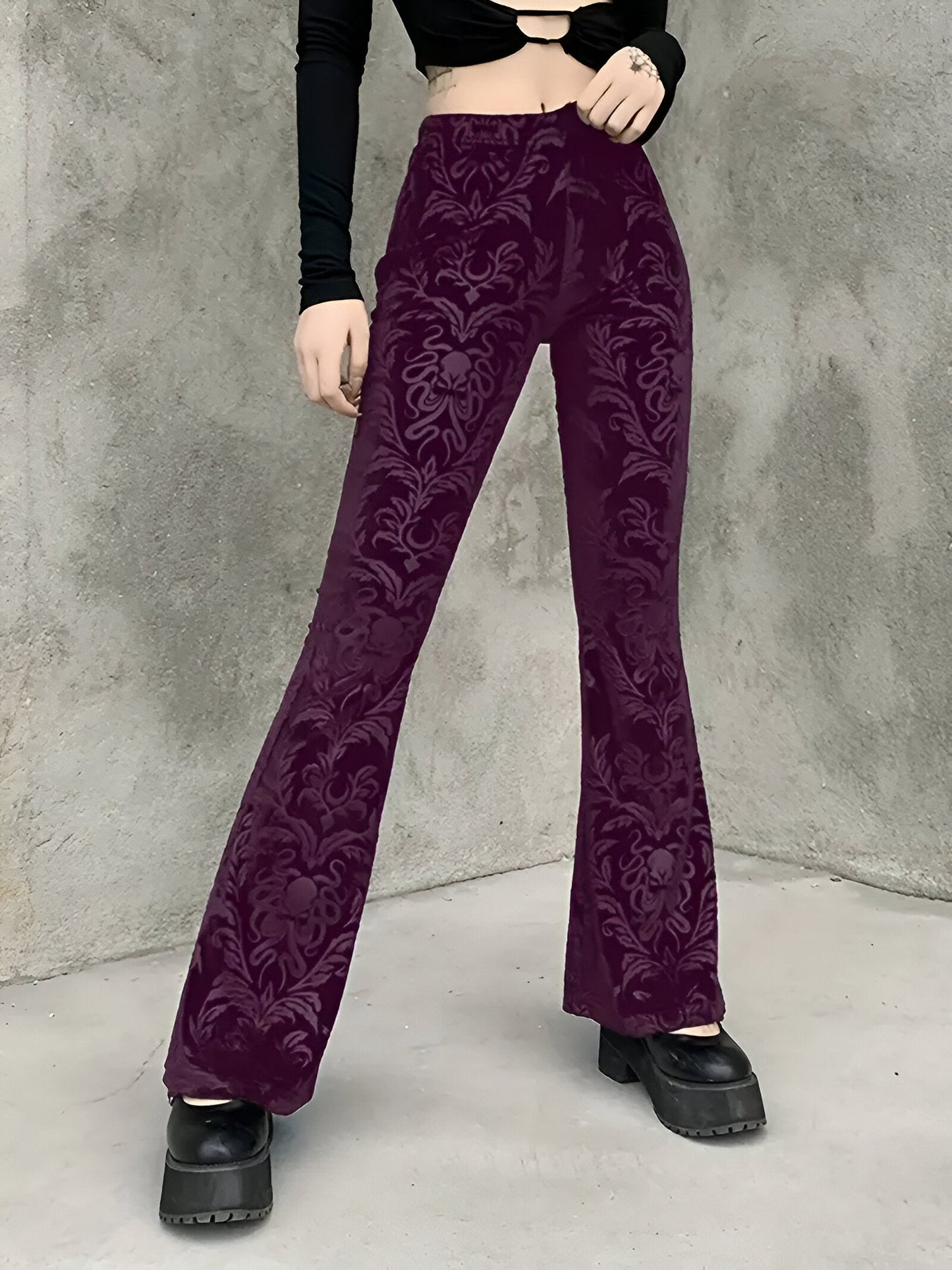 Bohdana | Elegante gothic flared broek met bloemen