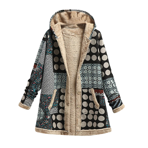 Luxe, elegante, warme schapenvacht patchwork jas met capuchon voor dames