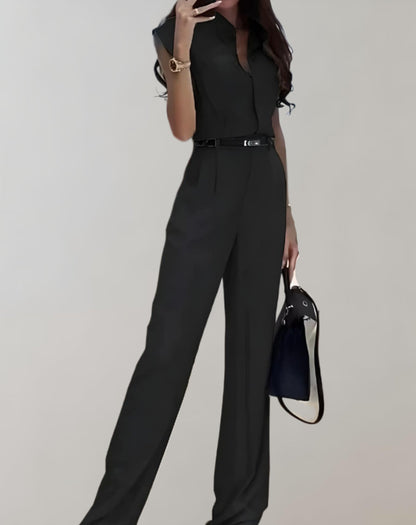 Cordilla - jumpsuit met knoopsluiting, top met korte mouwen en broek met wijde pijpen