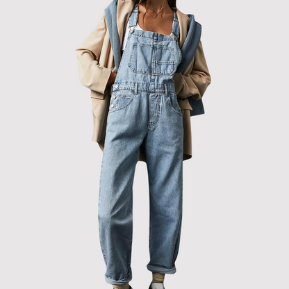 Constance - Wijde broek met wijde pijpen, denim overall