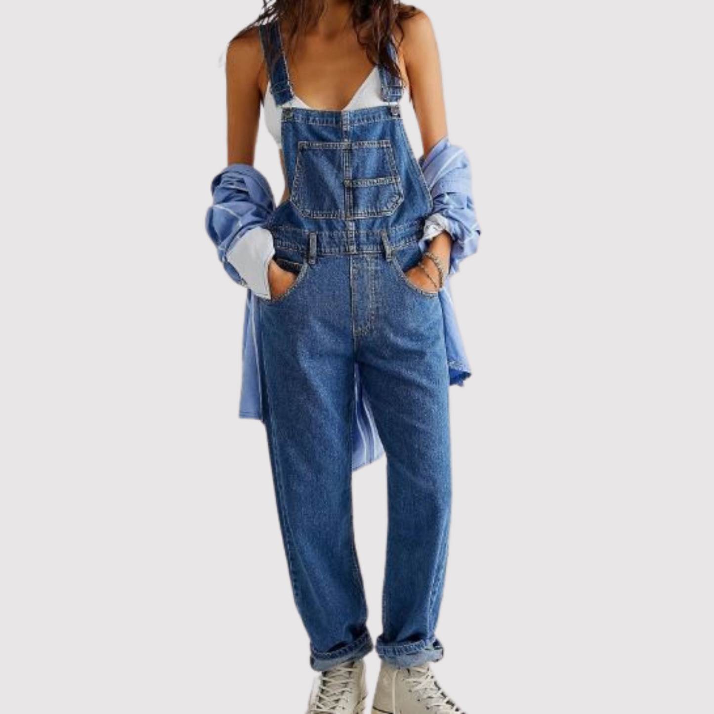 Constance - Wijde broek met wijde pijpen, denim overall