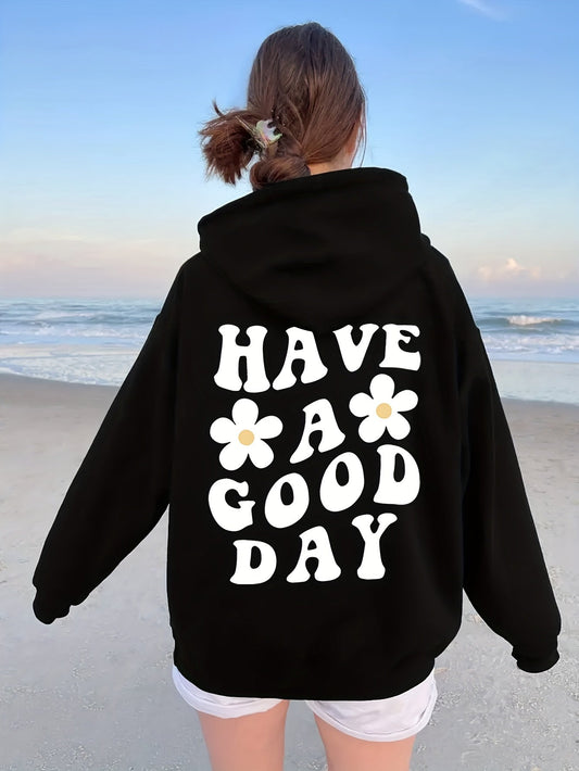 Heidi fashion | Casual oversized hoodie met "Have A Good Day" print en tas perfect voor herfst/winter