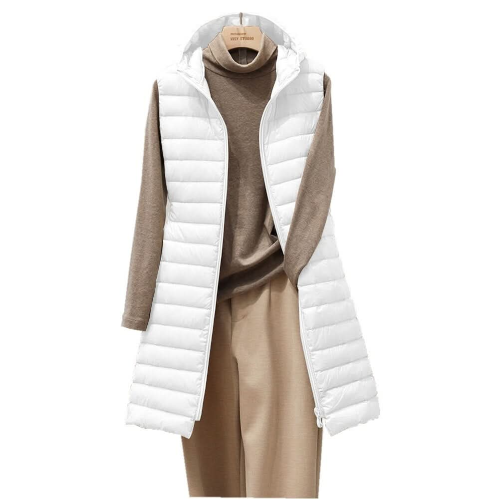 Elegant donzen gilet met capuchon en lange pasvorm voor dames