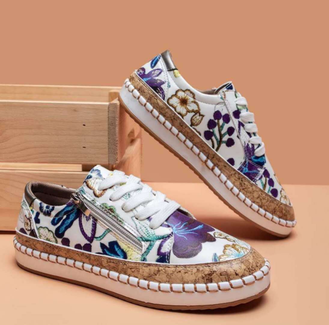 Monaco - Casual platte damesschoenen met veters en colour block print