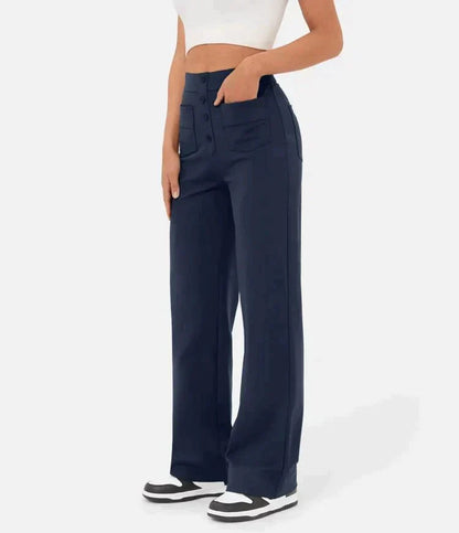 Luus | Stijlvolle high-waisted elastische casual broek