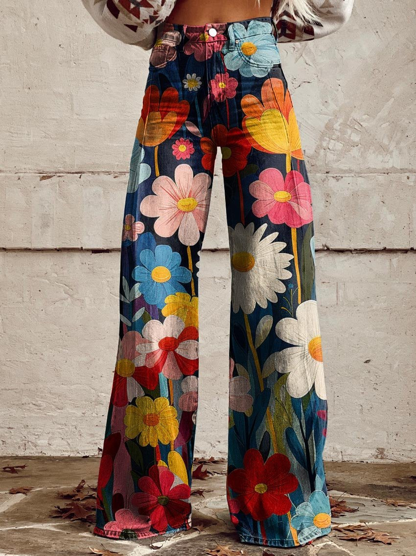 Floral™ | Floral broek met wijde pijpen