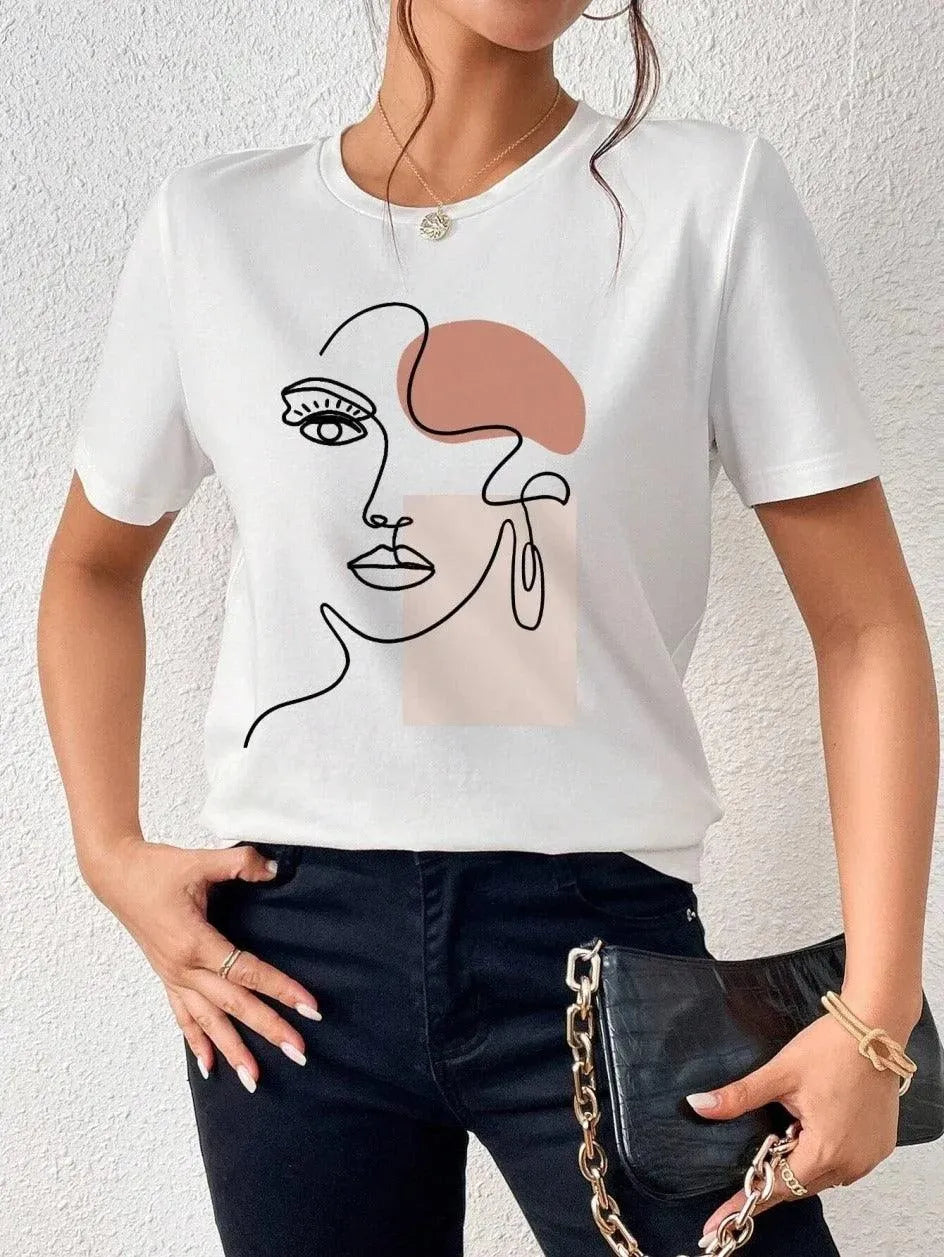 Dames T-shirt - Moderne Kunstprint - Comfortabele Pasvorm - Ideaal voor Alledaags Gebruik