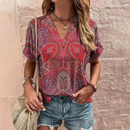 Dames Blouse - Zomerse Stijl - Korte Mouwen - Luchtig en Kleurrijk - Perfect voor Warme Dagen