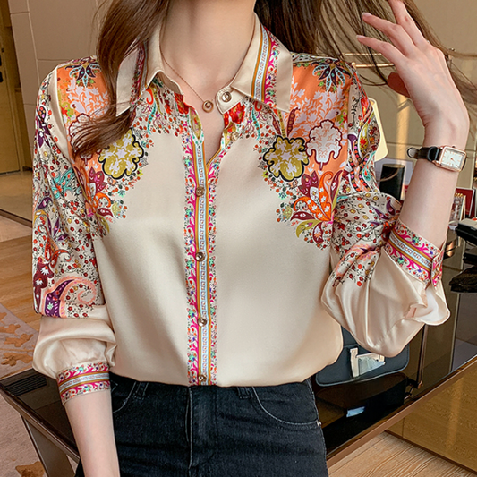 AMBER - Satijnen Bloemen Blouse