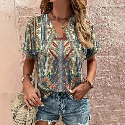 Dames Blouse - Zomerse Stijl - Korte Mouwen - Luchtig en Kleurrijk - Perfect voor Warme Dagen