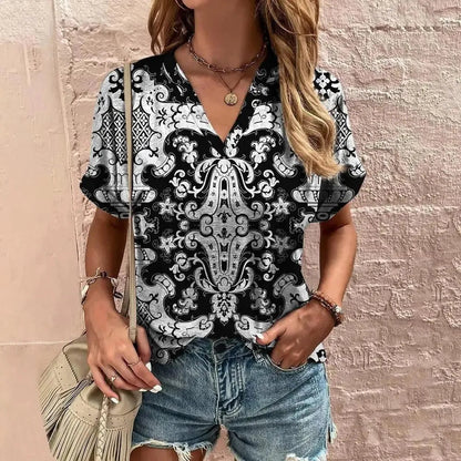 Dames Blouse - Zomerse Stijl - Korte Mouwen - Luchtig en Kleurrijk - Perfect voor Warme Dagen