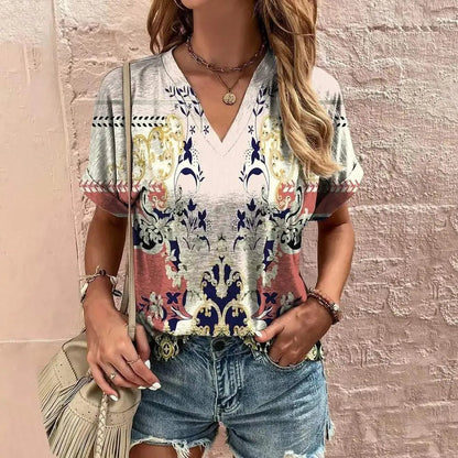 Dames Blouse - Zomerse Stijl - Korte Mouwen - Luchtig en Kleurrijk - Perfect voor Warme Dagen