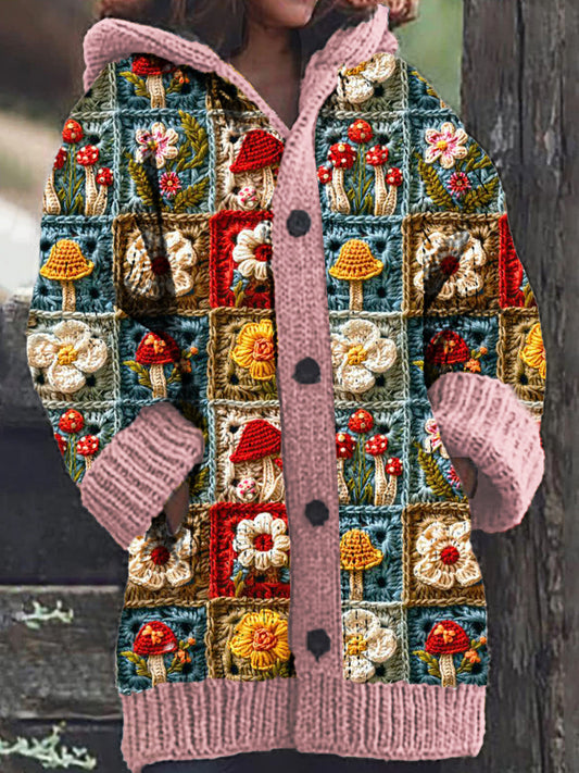 Shanna | Een Comfortabel Gebreid Hoodie Vest Met Bloemen Patchwork Voor Vrouwen