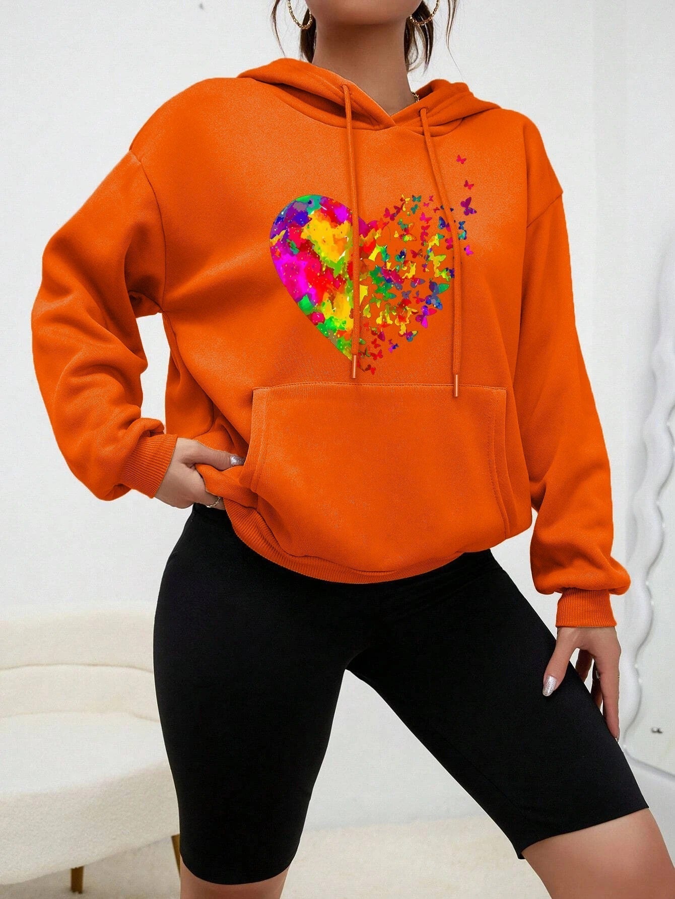 Shanna | Colouré Hart Vlinder Bedrukte Hoodie