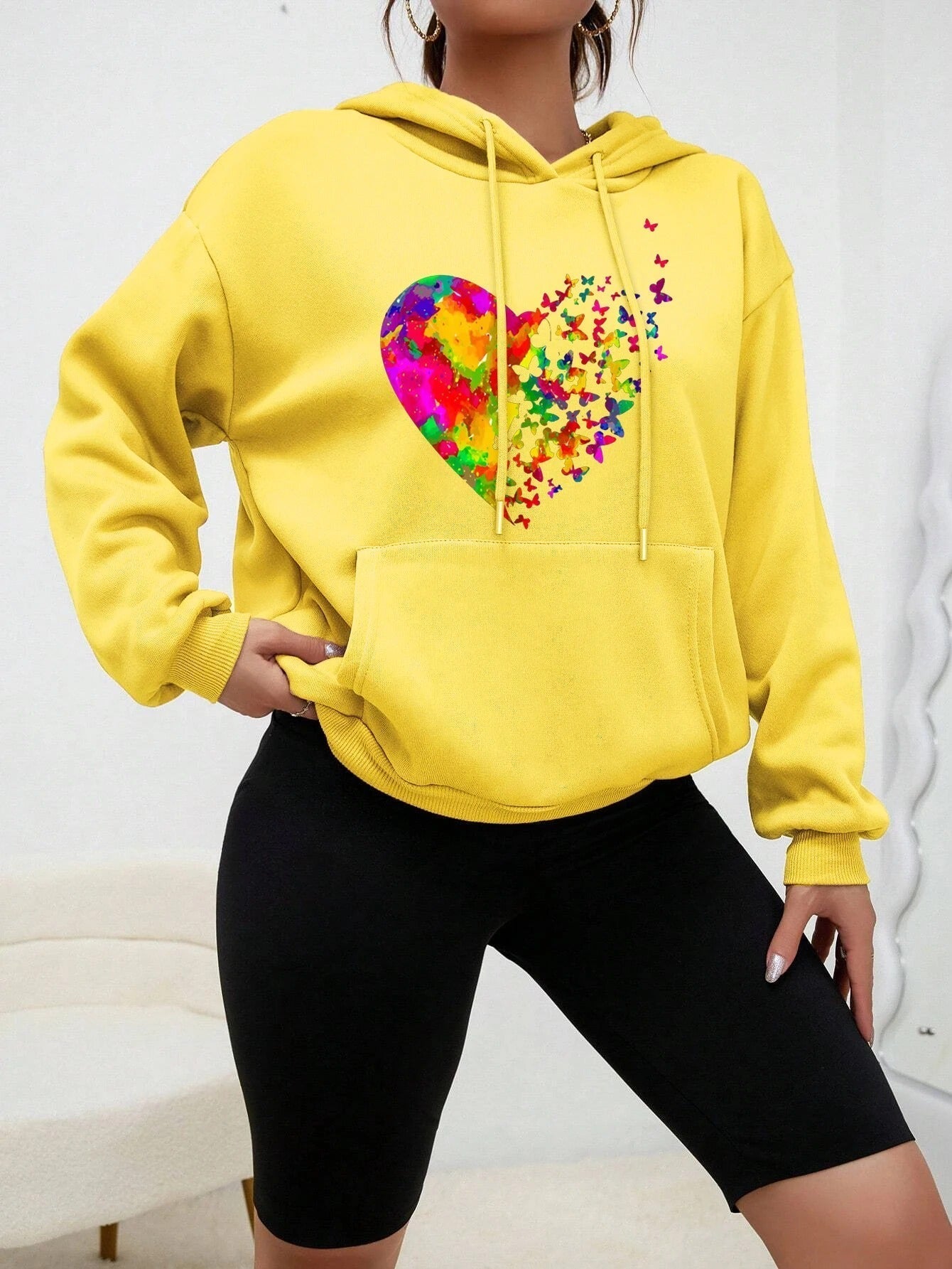 Shanna | Colouré Hart Vlinder Bedrukte Hoodie