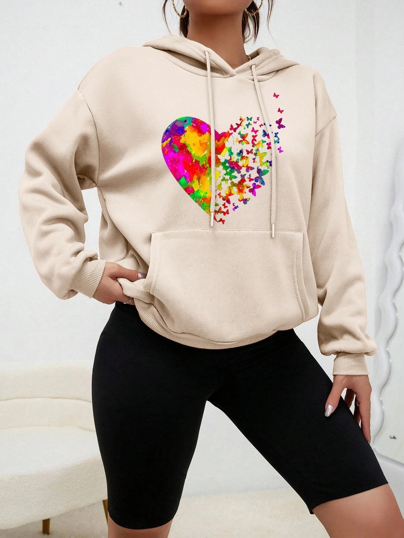 Shanna | Colouré Hart Vlinder Bedrukte Hoodie