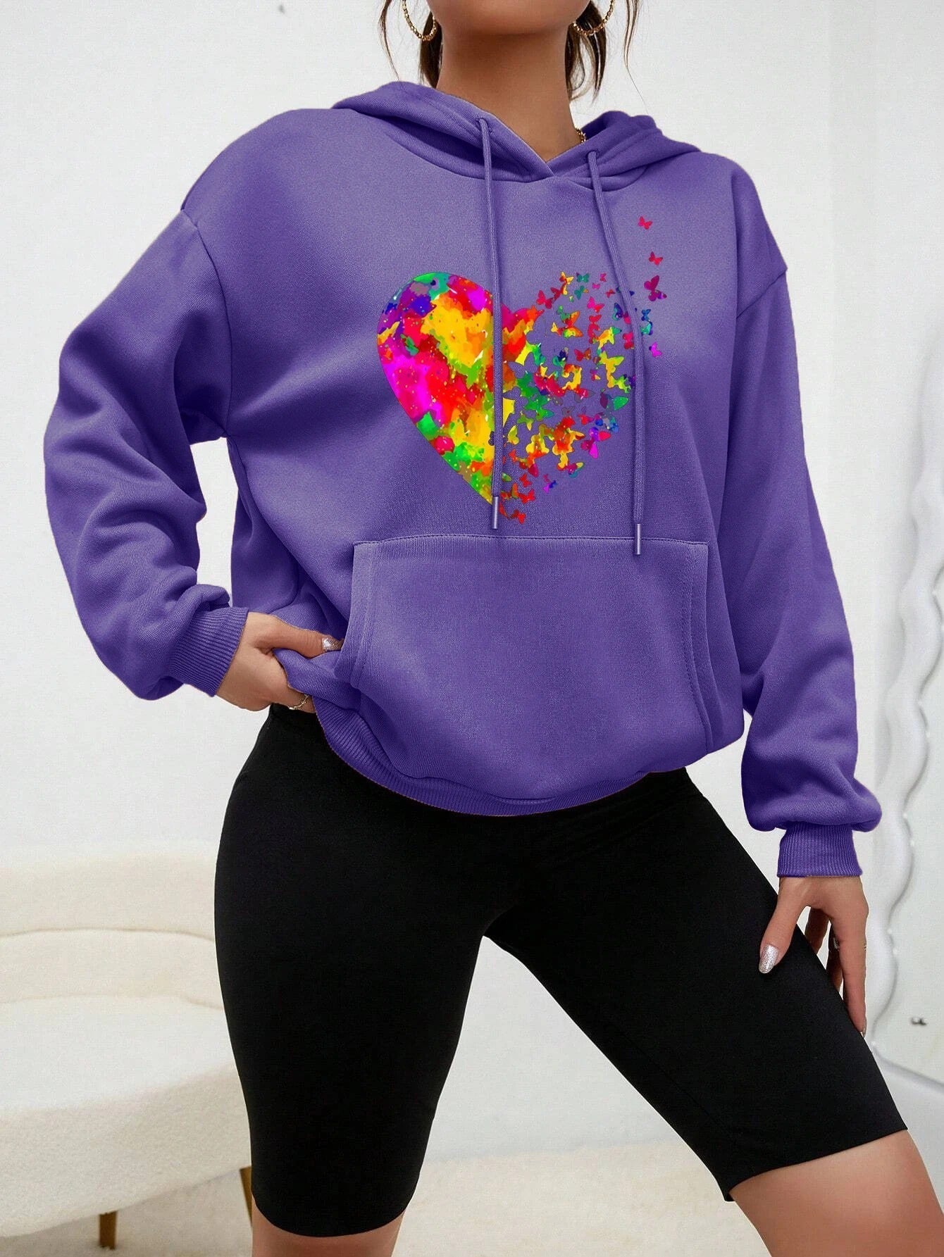 Shanna | Colouré Hart Vlinder Bedrukte Hoodie